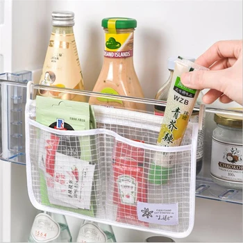 1/2vnt šaldytuvo laikymo tinklinis krepšys nešiojamas prieskonių maisto užkandžiai grynasis krepšys dvigubas skyrius pakabinamas krepšys virtuvės aksesuarai