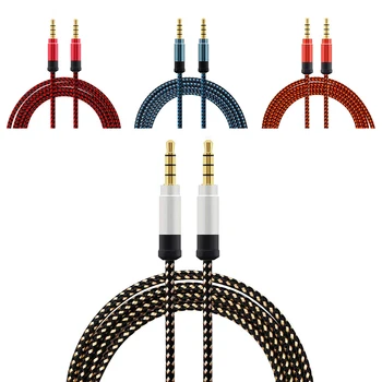 1,5 metro aukštos kokybės pintas metalinis garso kabelis 3,5 mm AUX garso kabelis