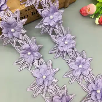 1 kiemas 6cm Purpul perlų gėlių siuvinėta nėrinių apdaila Juostelė Gėlių aplikacijos audinys Rankų darbo 