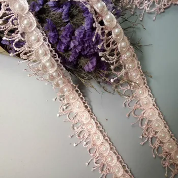 1 Kiemas Šviesiai rožinis perlas Puokštė Slyvų gėlės Perlų nėrinių papuošimai Kaspinai Karoliukais Nėrinių audinys Siuvinėta siuvimo vestuvinė suknelė