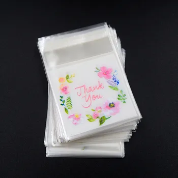 100vnt./lotas Plastikiniai maišeliai Ačiū gėlių lipniems maišeliams naminiams sausainiams Vakarėlio dovanų krepšys 