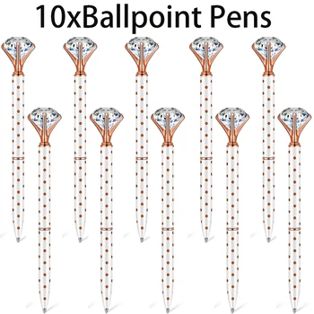 10Pcs Black Ink Tušinukas Crystal Diamond Twist metalinis rašiklis 1.0mm vidutinis taškas užrašų rašymui
