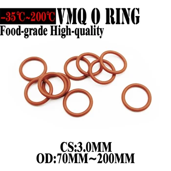 10vnt Raudona silikoninė žiedinė tarpinė CS 3mm OD70 ~ 200mm Silicis O žiedinė tarpinė Maistinės gumos asortimentas ŠVOK įrankiai O-žiedas VMQ
