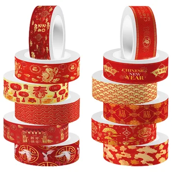 12 Rolls Washi Tape Kinų Naujųjų metų stiliaus raudonas rinkinys 2024 m. pavasario festivalio juostos 