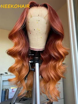 13x6 HD Ginger Ombre nėrinių priekinis perukas Rausvai rudi perukai 13x4 Skaidrus nėrinių priekinis arba 4x4 užsegimas Žmogaus plaukų perukai moterims