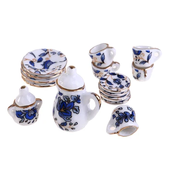 15vnt 1:12 Lėlių namelis Miniatiūriniai indai Porceliano keramikos arbatos puodelių rinkinys