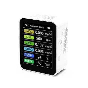 1Nustatykite Tuya Smart Wifi CO2 detektoriaus jutiklį Oro kokybės monitorius TVOC CO2 dujų CH2O temperatūros drėgmės matuoklio detektorius, balta