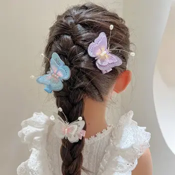 1Pair siuvinėti drugelių plaukų segtukai mergaitėms perlų vaikams plaukų segtukai Plaukų aksesuarai Išskirtiniai galvos apdangalai Plaukų segtukų aplikacija