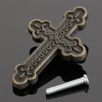 1Pc baldų rankena antikvarinė bronzinė kryžminė spinta stalčius durų traukimo rankenėlės spintelės rankenėlės ir rankenos 60*39mm