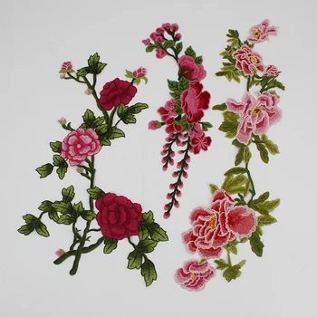 1set Rožės rožinės gėlės siuvinėtos suknelės aplikacijos nėrinių audinio apykaklė Siūti pleistrus vestuvių dekoravimui Pasidaryk pats