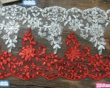 1Yard Ivory Red siuvinėjimo blizgučiai Nėrinių apdaila vestuvinei suknelei Kostiumo dizainas Nėrinių tinklelis 