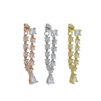 2022 Multi Piercing Kabling Kutel Chain Front Back Double Sided Women Jewelry Gold Color Sparking 2.5mm CZ Water Drop auskaras