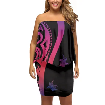 2022 Nauja moteriška suknelė Polinezijos tradicinės gentys Frangipani Print Plus Size Off Shoulder Bat SleevesBodycon Sėdmenų suknelės