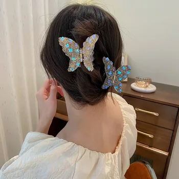 2022 Nauja moterų plaukų nagų spaustuko drugelio žnyplės spaustuko rhinestone gradient Barrettes moterims mergaičių plaukų aksesuarų dovana