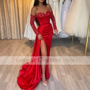 2022 Raudona undinėlė Prom suknelės Mielosios blizgučiai Aukštos split juodos merginos Vakarėlių suknelės plius dydis Tinkinti Vestido De Fiesta