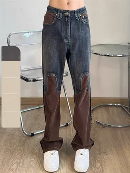 2023 Amerikietiškas vintažinis velvetinis susiliejimas su mikro kirpimo džinsais Vyriškos aukštosios gatvės mados prekės ženklo laisvalaikio tiesių kojų kelnės