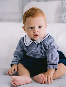 2023 Drabužiai kūdikiams Nuo 0 iki 24 mėnesių naujagimiai berniukai Vintažiniai siuvinėjimai Apykaklės pledai Rompers Vaikai Princas Lauko smėlinukai