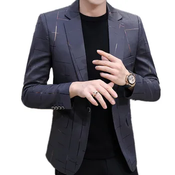 2023 Fashion New Men's Casual Single Buckle Suit / Vyriška verslo jaunikio suknelė Blazers Striukės paltas