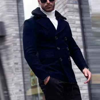 2023 m. ruduo žiema Vyrų laisvalaikio ilgomis rankovėmis vilnos apykaklės paltas Mada Tvirtas viengubas kostiuminis paltas Vyriški ploni trumpi vilnoniai paltai