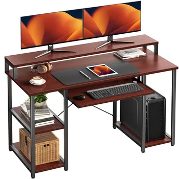 2023 Naujas kompiuterio stalas su laikymo lentynomis, namų biuro stalas su monitoriaus stovu
