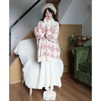 2023 Naujas pavasario rudens korėjiečių moterų spausdinimas Megztas megztas megztinis Megztinis Megztinis Megztinis + Sijonai aukštu juosmeniu Fashion Casual 2 dalių komplektai Drabužiai X47