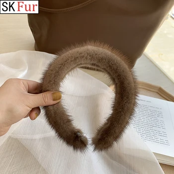 2023 Naujos moterys Prabangi žiema 100% Tikros audinės kailio galvos juostos Aukštos kokybės tikrų kailių plaukų juosta Lady Fashion Hair Hoop Furry Gift