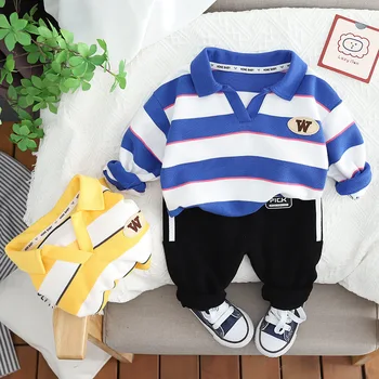 2023 Pavasario rudens berniukas 2PCS drabužių komplektas ilgomis rankovėmis dryžuoti POLO marškiniai sportinės kelnės sportinis kostiumas Mažylis Sportinis kostiumas Baby Boy apranga