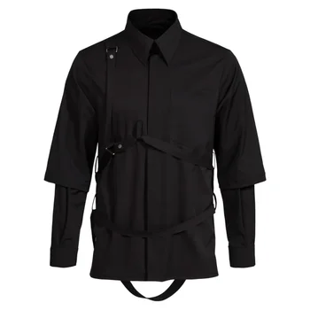 2023 Spring New Vyriški netikri dviejų dalių marškiniai Dark Trend Strap Show Style marškiniai dvigubomis rankovėmis