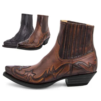 2023 Vakarų kaubojiški batai vyrams Moterys 35-48 dydžio siuvinėjimo dizainas Smailūs batai Vyriški kulkšnies batai Unisex odiniai batai