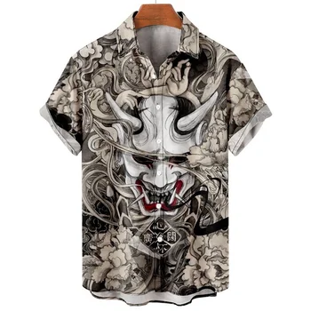 2023 Vasariniai vyriški marškiniai Havajų trumpomis rankovėmis 3D mitas Retro Animal Casual Korean Shirts For Men Drabužiai Camisas Plus Size 5XL