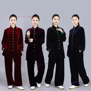 2024 kinų kung fu tai chi drabužių kovos menų topai+kelnių komplektas taiji wushu wing chun uniforma nacionalinis aksomo tankinimo rinkinys