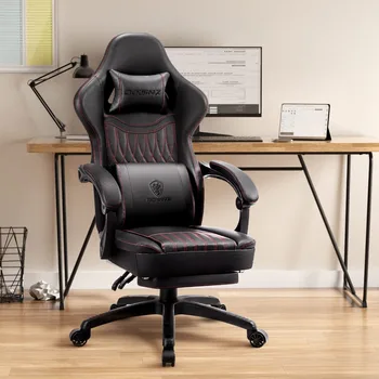 2024 Nauja žaidimų kėdė kvėpuojanti PU oda su kišenine spyruokline pagalve, ergonomiška kompiuterio kėdė su masažo juosmens atrama