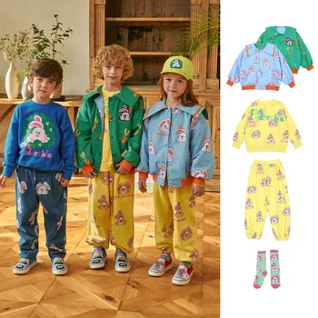 2024 Nauji pavasario drabužiai vaikams Doudle šoninės striukės Korėjos kūdikių berniukų mergaičių džemperiai su gobtuvu Kelnės Vaikų drabužiai