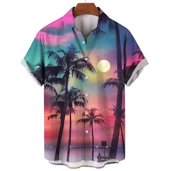 2024 Nauji vasaros vyriški marškiniai Kokosų medis 3D spausdinti marškiniai vyrams Moteriški drabužiai Laisvalaikio mados atostogos Havajų drabužiai