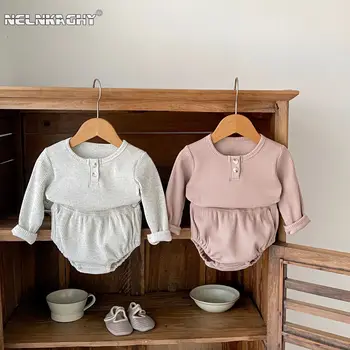 2024 pavasario naujiena vaikams Baby Girls Boys Casual Clothes Infant Pit Strip Solid Color Top Marškiniai + Bottom Naujagimio komplektas 2vnt 0-3Y