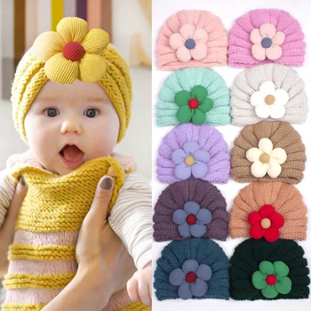 2024 Winter New Baby Warm Flower Knit Hat Kids Multicolor Cute Beanie Girl Hat