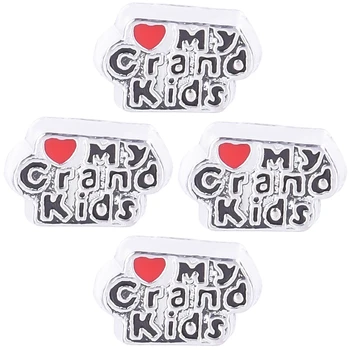 20Pcs/Lot Retro Metal Words Love My Grandkids Floating Charms Inside Memory Glass Relicario Chain Necklaces Jewelry Making Bulk