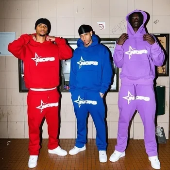 23SS New Harajuku Hip-hop Nofs Printed Slim Hooded Sweater Men Y2K Gothic Leisure Fashion Sports Suit Street Wear Vyriški drabužiai