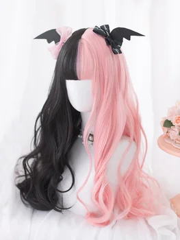 26Inch juodos ir rožinės spalvos sintetiniai perukai su 