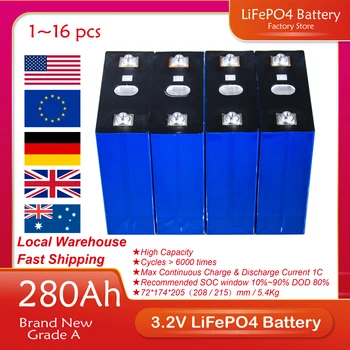 280AH 3.2V Lifepo4 baterija Ličio geležies fosfatas Batteri saulės baterijai Golfo vežimėliai Jachtos valtis Šakinis krautuvas su šyngaliu
