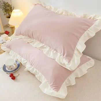 2vnt Baltas rožinis pagalvės užvalkalas Patalynė Solid Pillow Sham Princess pagalvės užvalkalo apsauga su raukiniais Keli dydžiai suaugusiems Vaikams