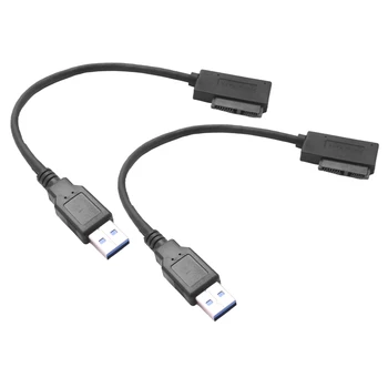 2X USB 3.0 To 7+6 13Pin Slimline SATA nešiojamojo kompiuterio CD / DVD ROM optinio įrenginio adapterio kabelis
