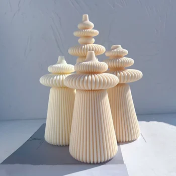3 Dizainas Romos cilindrinis silikoninis pelėsis Romos kolonos žvakių forma Geometrinis abstraktus dekoratyvinis dryžuotas sojos vaško pelėsis