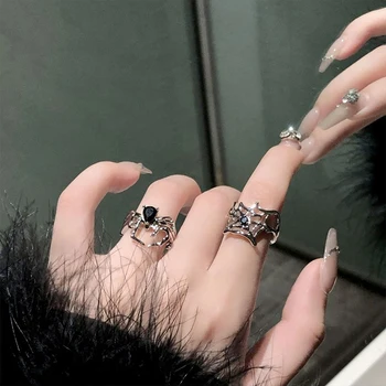 3 Stiliai Galvanizavimas Gotikinis Netaisyklingas voras Cirkono žiedai Juoda širdis Krištolas Voratinklis Grunge žiedas Punk Tamsūs gyvūnų žiedai Moterys
