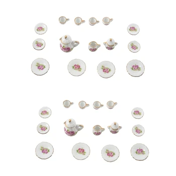 30 vnt Porceliano arbatos rinkinys Lėlių namelis Miniatiūriniai maisto produktai Kinų rožių indų puodelis