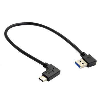 30CM Kairysis / stačias kampas USB 3.0 Vyriškas į USB 3.1 C tipo alkūnės duomenų sinchronizavimas ir įkrovimo kabelis USB-C keitiklio adapteris 0.25m