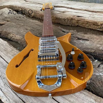 325 F-hole Semi Hollow Body elektrinė gitara, šviesiai geltonas alksnio korpusas, Tremolo tiltas, trys pikapai, 20 3/4 mastelis, gitaros