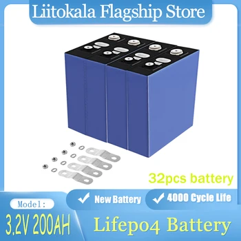 32vnt 3.2V 200AH LiFePO4 A klasės įkraunama ličio geležies fosfato baterija golfo krepšelio RV valties saulės baterijos energijos kaupimui