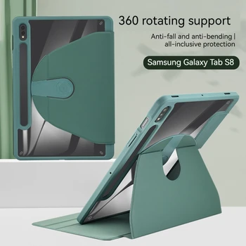 360° besisukantis akrilo kieto planšetinio kompiuterio dėklas, skirtas Samsung Galaxy Tab A8 10.5 x200 x205 smart odinis dėklas, skirtas S8 x700 S7 T870 A7 Lite
