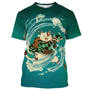 3D Cat Dog Print marškinėliai vyrams Japoniškas hiphopas Harajuku trumpomis rankovėmis Tops Fashion Cartoon Animal Pattern oversized marškinėliai